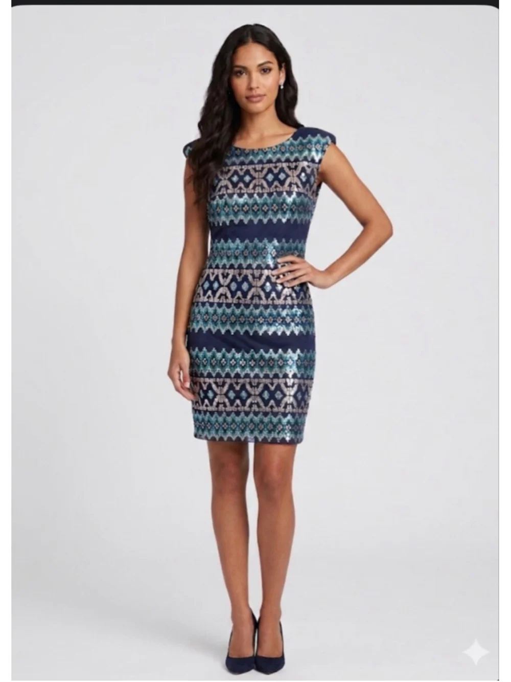 Juniors AS U WISH Navy & Teal Sequin Mini Dress L